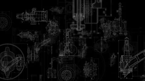 Technical mechanical blueprint animation background with engineering drawings Video stock 340154191