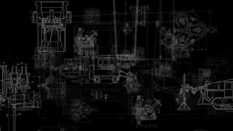 Technical mechanical drawing and engineering animation Stock Footage 340086877