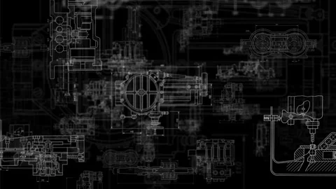 Technical mechanical drawing animation blueprint background Stock Footage 340154172