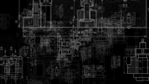 Technical mechanical drawing blueprint animation background Stock Footage 340154174