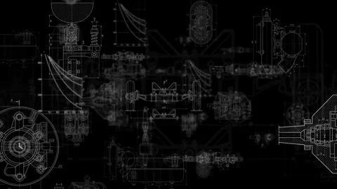Technical mechanical drawing of a truck with a crane animation Stock Footage 340086875