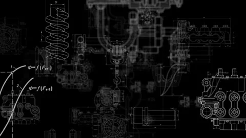 Technical mechanical engineering drawings animation background Stock Footage 339302913