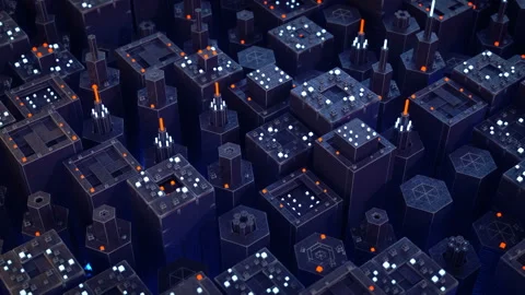 Technical metallic constructions with glowing parts loopable 3D render animation Stock Footage 149023259