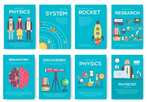 Technical minds brochure cards set. physics and mathematic template of flyear Stock Illustration