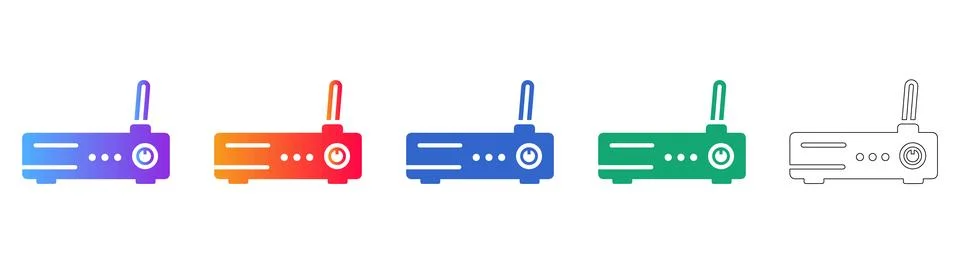 Technical Modem Device Icon Collection Stock Illustration