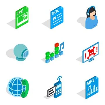 Technical novelty icons set, isometric style Stock Illustration
