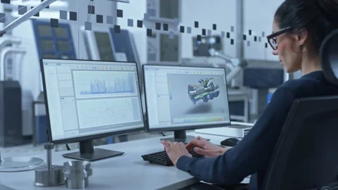 Technical Office Engineers work on Computer Stock Footage 321005206