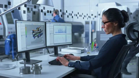 Technical Office Engineers work on Computer Stock Footage 321005226