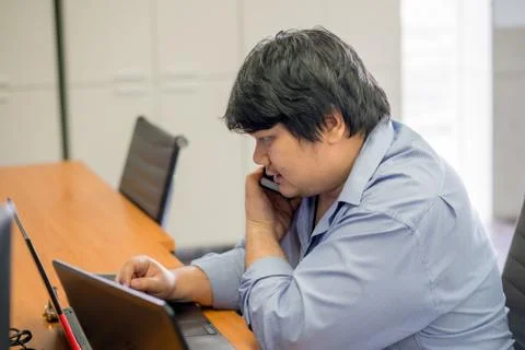 Technical officer working and response answer customer's question or partner Stock Photos