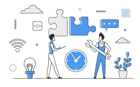 Technical online customer supporting team Stock Illustration