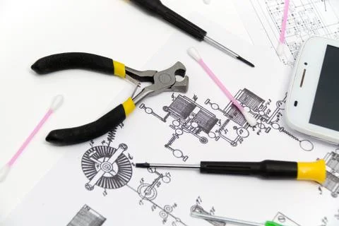 Technical operator and repair smartphone Stock Photos