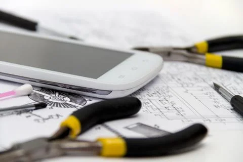 Technical operator and repair smartphone Stock Photos