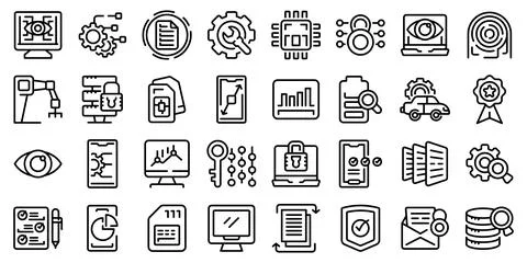Technical overview icons set outline vector. Camera specification Stock Illustration
