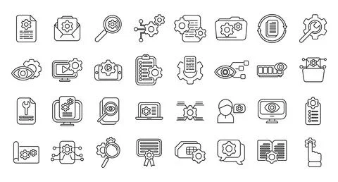 Technical overview icons set outline vector. Phone specification Illustrazione stock