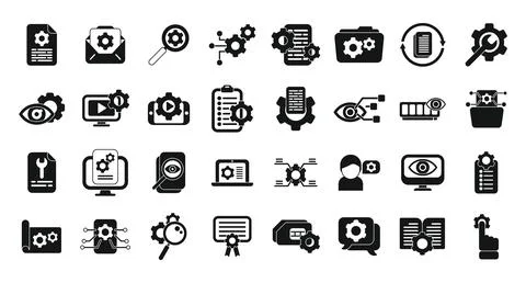 Technical overview icons set simple vector. Phone specification Stock Illustration