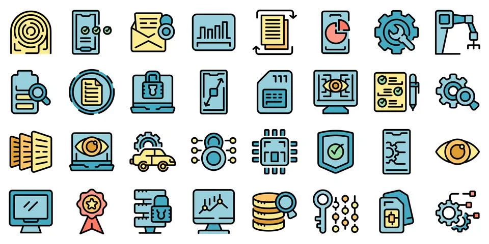Technical overview icons set vector flat Illustrazione stock