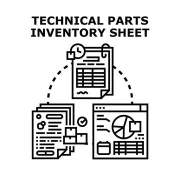 Technical parts inventory sheet and supply management concept Stock Illustration