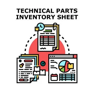 Technical parts inventory sheet and supply management concept Stock Illustration