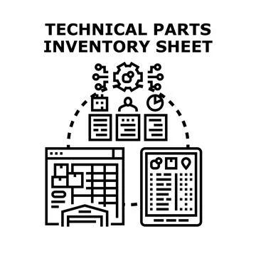 Technical parts inventory sheet management concept Stock Illustration