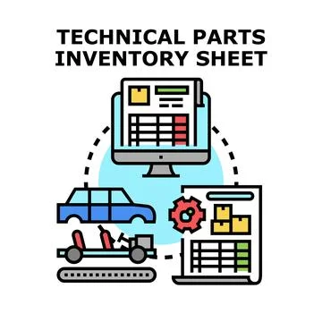 Technical parts inventory sheet managing supply chain Stock Illustration