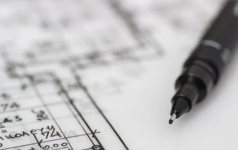 Technical pen on a drawing Foto stock