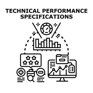 Technical performance specifications concept showcasing data analysis, busine Stock Illustration