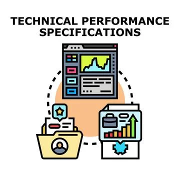 Technical performance specifications optimizing business growth analytics Stock Illustration