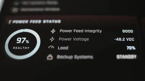 Technical power feed panel displays 97 percent healthy status 스톡 동영상 342482025