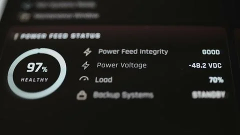 Technical power feed panel displays 97 percent healthy status Stock Photos