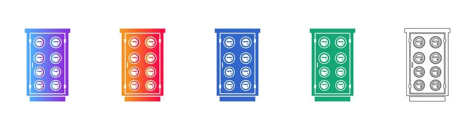 Technical Power Meter Cabinet Icon Set Stock Illustration