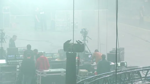 Technical preparation for the rock concert checking tuning and installation o Video stock 119942466