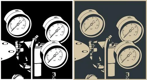Technical pressure gauges close up Stock Illustration