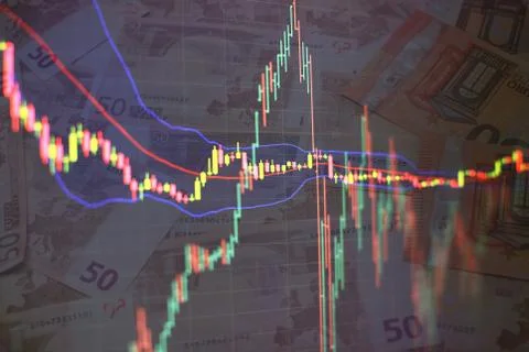 Technical price graph and indicator, red and green candlestick chart and stoc Stock Photos