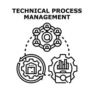 Technical process management planning logistics team analysis Stock Illustration