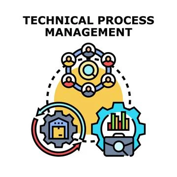 Technical process management planning logistics team analysis Stock Illustration