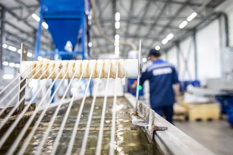 The technical process for the production of polypropylene yarns for further use Stock Photos
