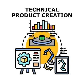 Technical product creation developing engineering production concept Stock Illustration
