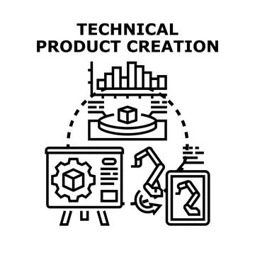 Technical product creation developing engineering production concept Stock Illustration