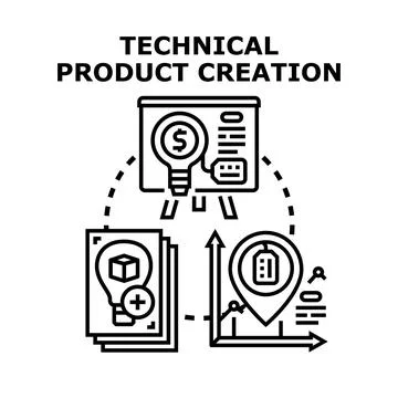 Technical product creation process developing business strategy Illustration
