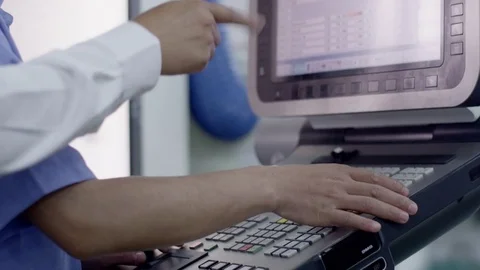 Technical Production Plant - Computerized Work at Monitor Stock Footage 79593137