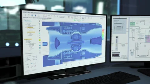 Technical program interface creates a virtual projection of turbine mechanisms Stock Footage 280197711