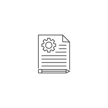 Technical project, brief, gear with document pencil. Vector outline icon te.. Stock Illustration