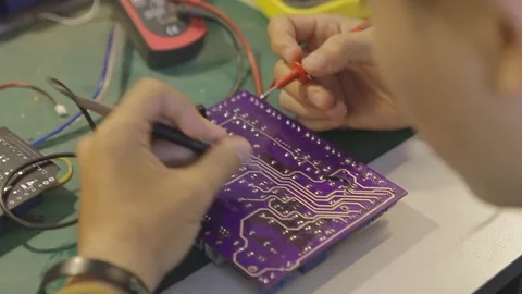 Technical Quality Control Inspection of Electronic Component in Laboratory Stock Footage 336610090