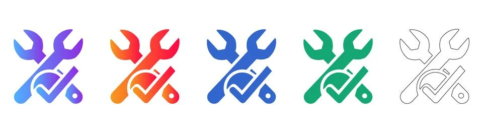 Technical Repair Process Completion Icons Stock Illustration