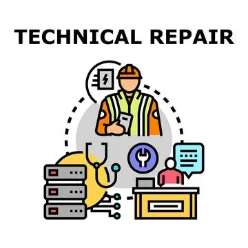 Technical repair service performing maintenance and diagnostics Stock Illustration