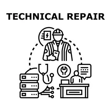 Technical repair service performing maintenance and diagnostics Stock Illustration