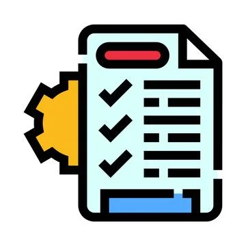 Technical requirement document with gear icon Иллюстрация