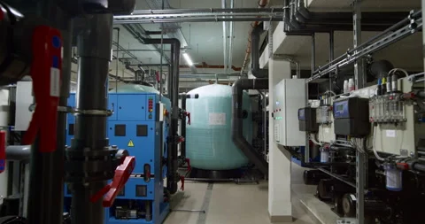 The Technical Room of a Modern Swimming Pool Filtration System Stock Footage 315432507
