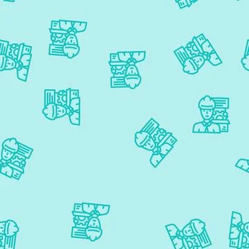 Technical sales engineer worker line vector seamless pattern Stock Illustration