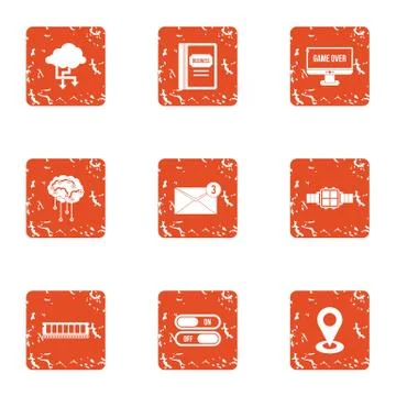Technical school icons set, grunge style Illustrazione stock